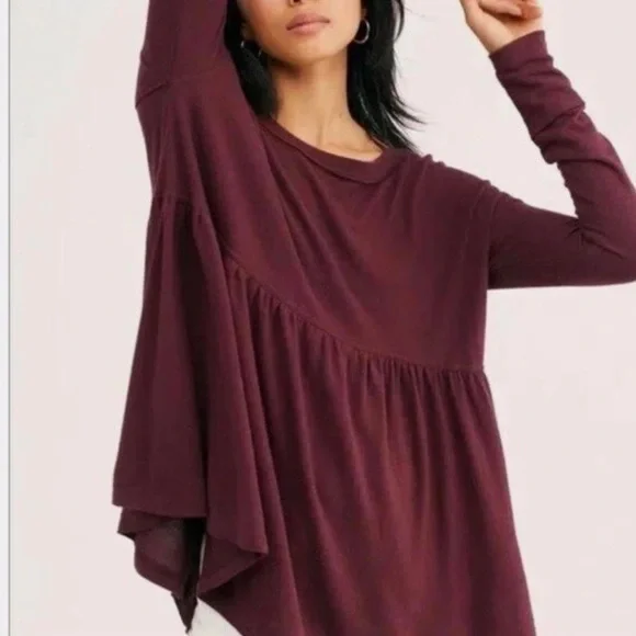 FREE PEOPLE Forever Your Girl Babydoll Tee in Garnet - Picture 1 of 6